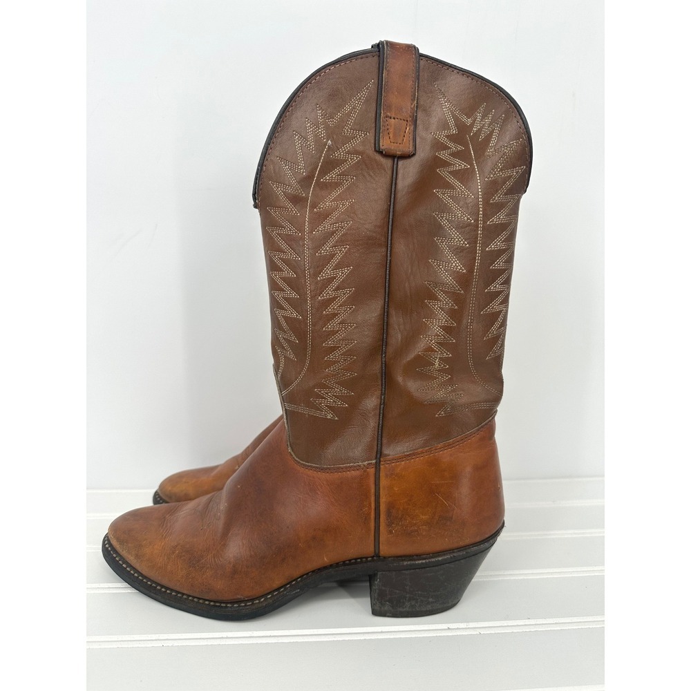 Vintage Western Cowboy Boots Women Size 9M Brown Leather Texas USA Hypalon Rodeo